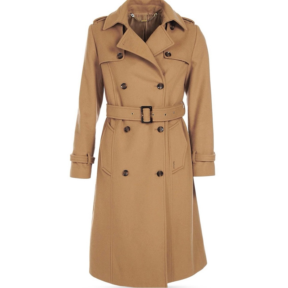 Barbour Melrose Belted Wool Blend Trench Coat